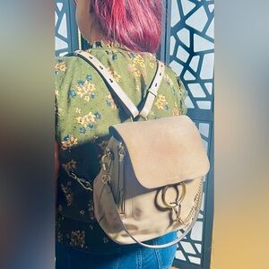 ChloΓ© Faye Backpack in Motty Grey Color Backpack/Shoulder Bag Leather & Suede